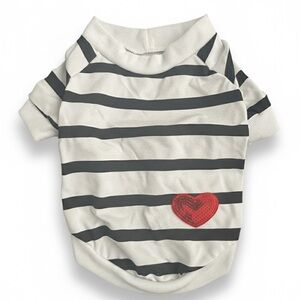 94# Fun Striped Dog Shirt with Heart Patch